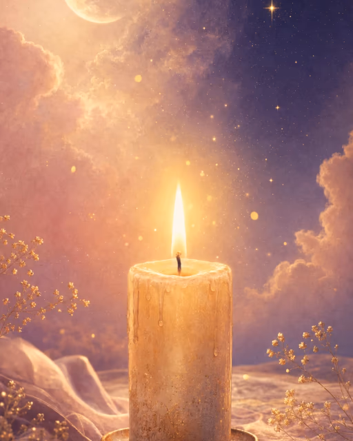 The Quiet Ritual Keeper archetype portrait — a gentle figure beside soft candlelight