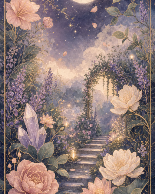 The Nature Sign Noticer archetype portrait — a gentle figure amid soft botanical and natural imagery